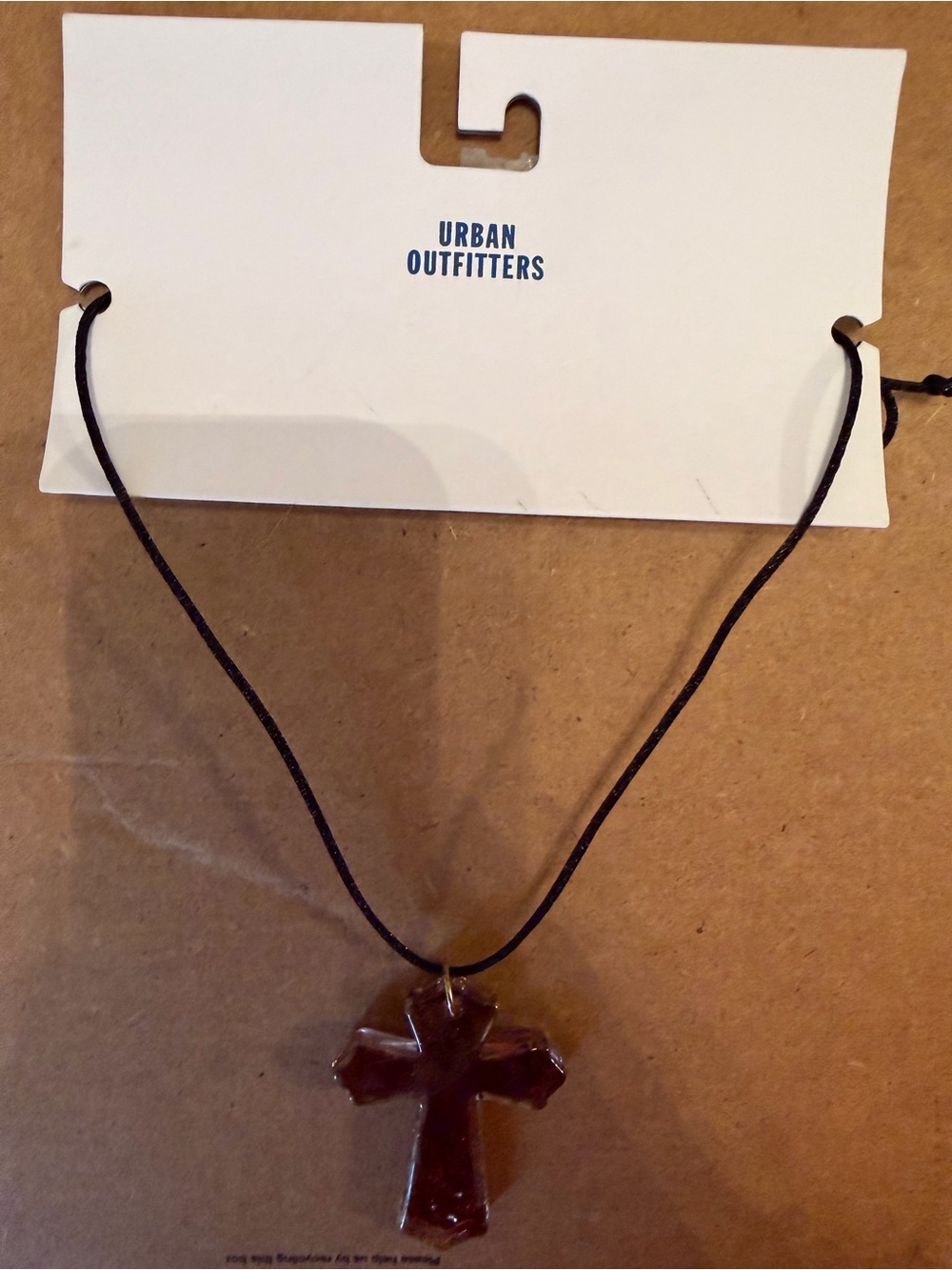 Urban Outfitters Brown Cross Pendant Adjustable Choker Necklace